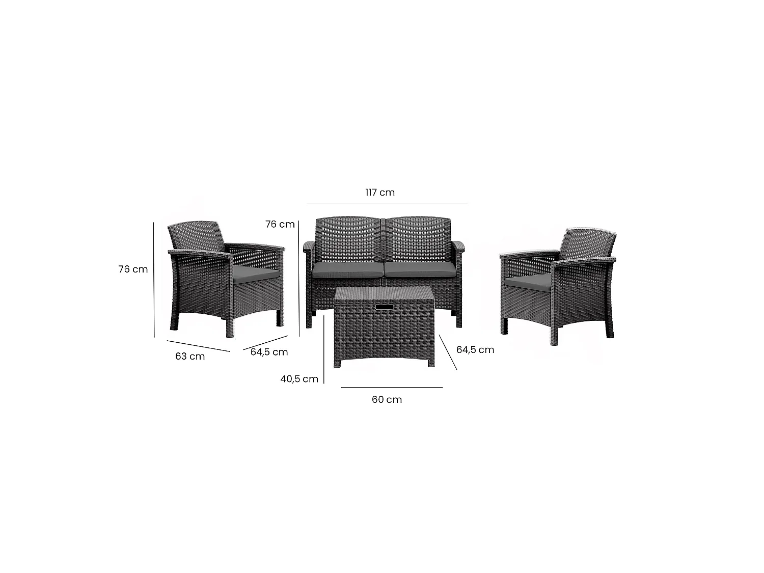 Dbjarnaso Gartenset, 2-Sitzer Made in Italy, Schwarz, Outdoor-Lounge