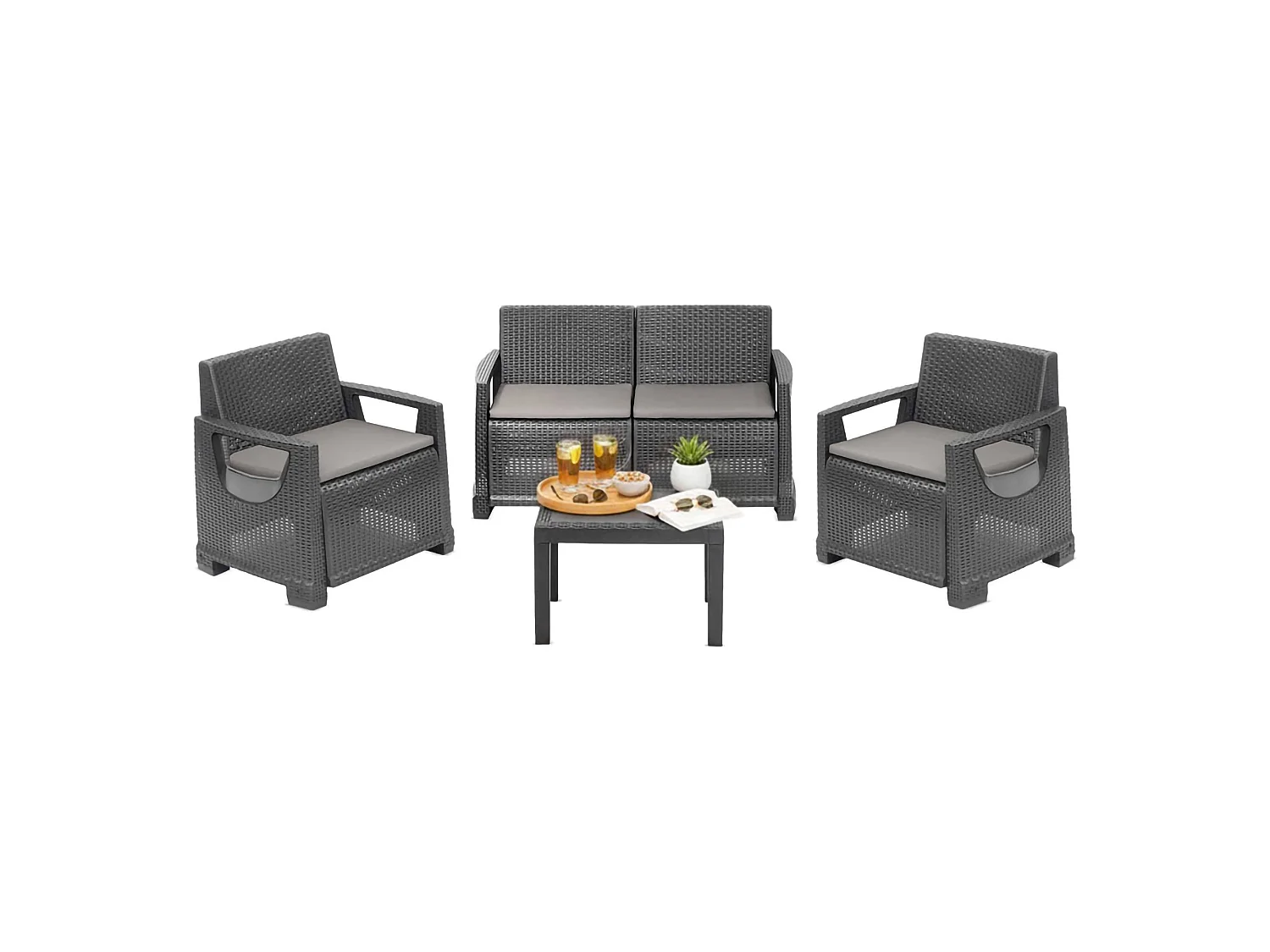 Salon de Jardin Mioglia, 4 Places Made in Italy, Gris Anthracite, Salon Extérieur
