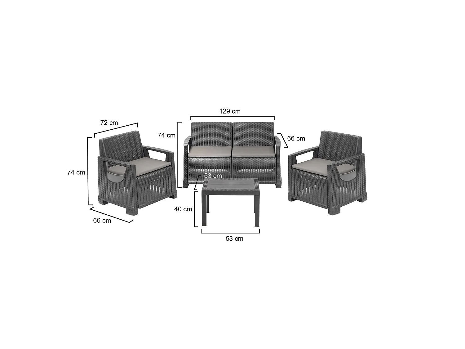 Salon de Jardin Mioglia, 4 Places Made in Italy, Gris Anthracite, Salon Extérieur