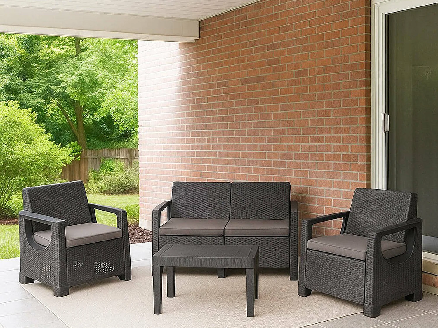 Salon de Jardin Mioglia, 4 Places Made in Italy, Gris Anthracite, Salon Extérieur