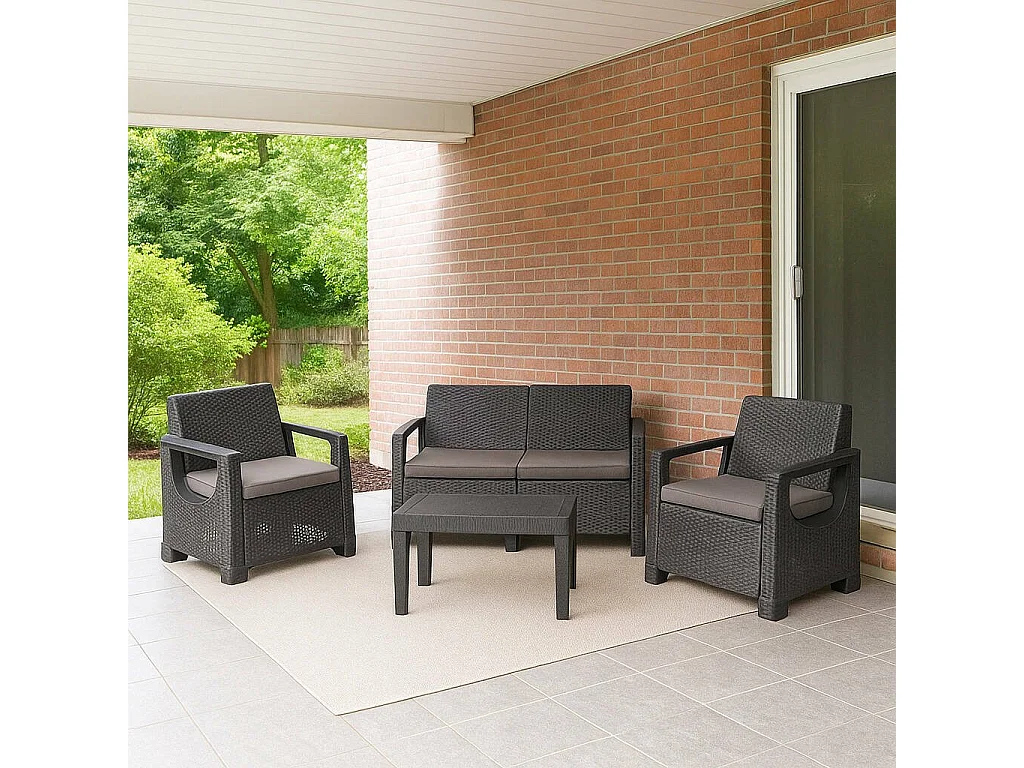 Salon de Jardin Mioglia, 4 Places Made in Italy, Gris Anthracite, Salon Extérieur