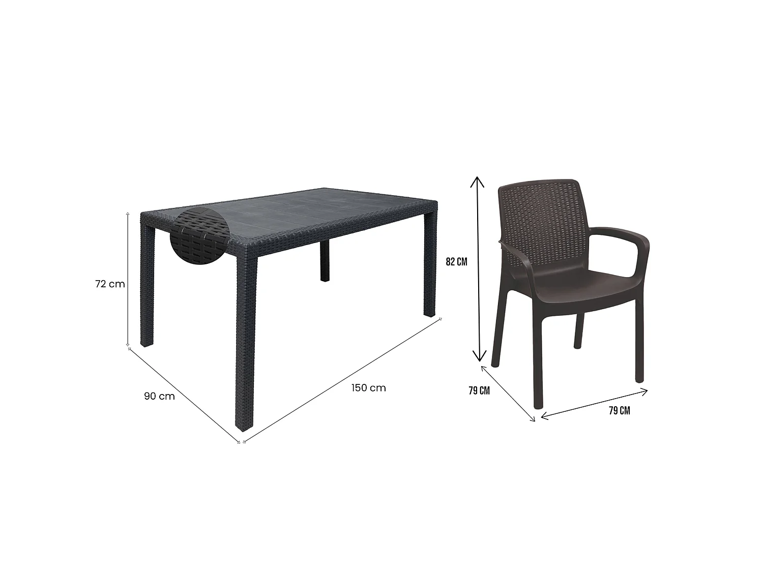 Set Salotto da Esterno Matarene, 6 Posti Made in Italy, Nero Antracite, Salottino Outdoor, un Tavolino, Impermeabile Idrorepellente