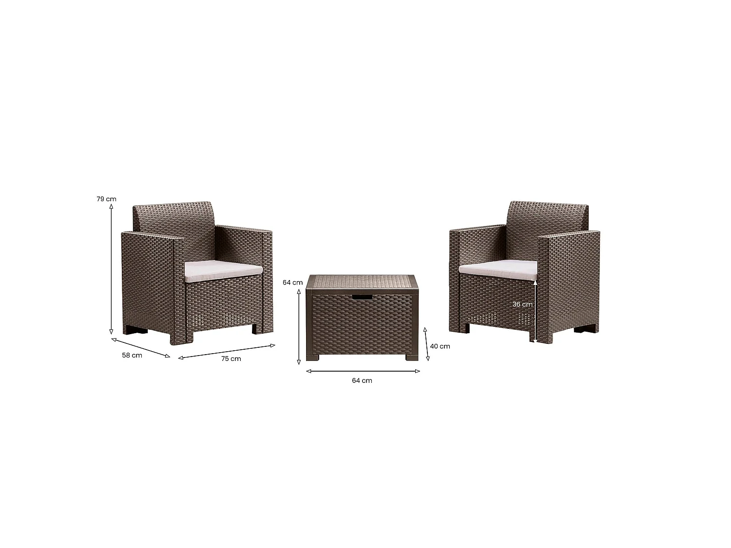 Salon de Jardin Apis, 2 Places Made in Italy, Gris Taupe, Salon Extérieur