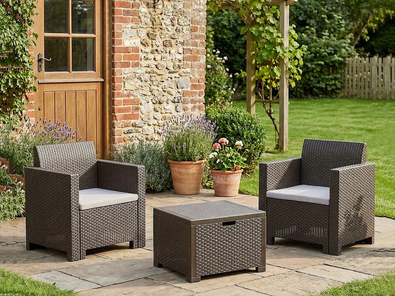 Salon de Jardin Apis, 2 Places Made in Italy, Gris Taupe, Salon Extérieur