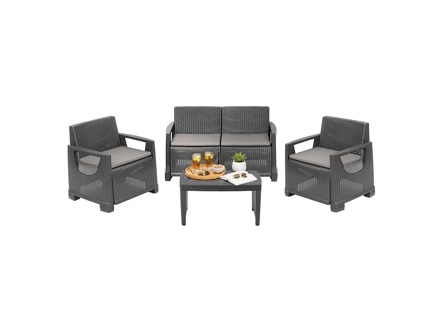 Salon d'extérieur Covo, 4 places Made in Italy, gris anthracite, ensemble lounge