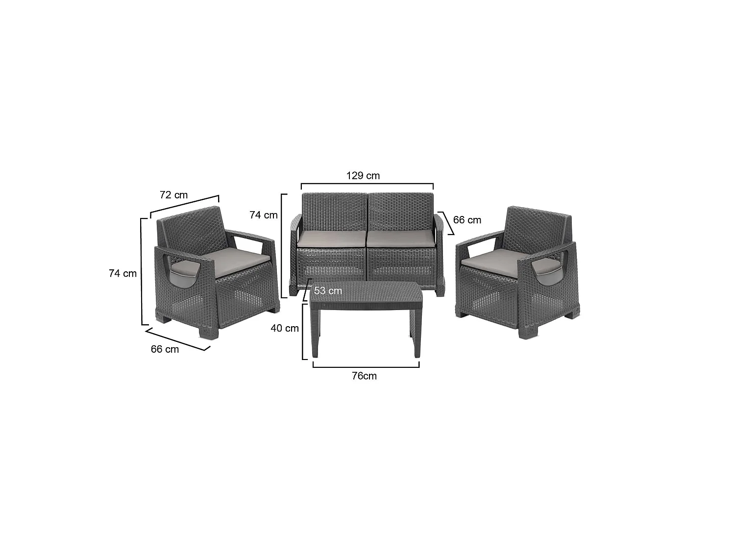 Salon d'extérieur Covo, 4 places Made in Italy, gris anthracite, ensemble lounge