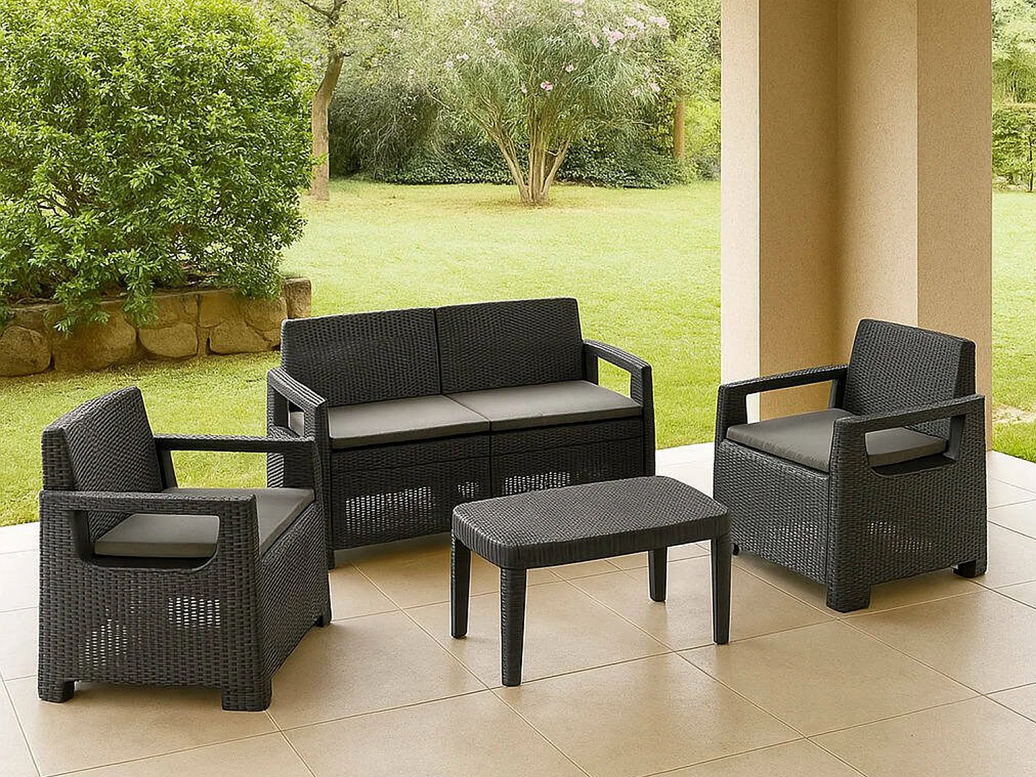 Salon d'extérieur Covo, 4 places Made in Italy, gris anthracite, ensemble lounge