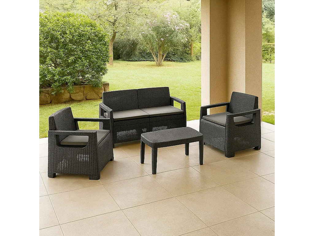 Salon d'extérieur Covo, 4 places Made in Italy, gris anthracite, ensemble lounge