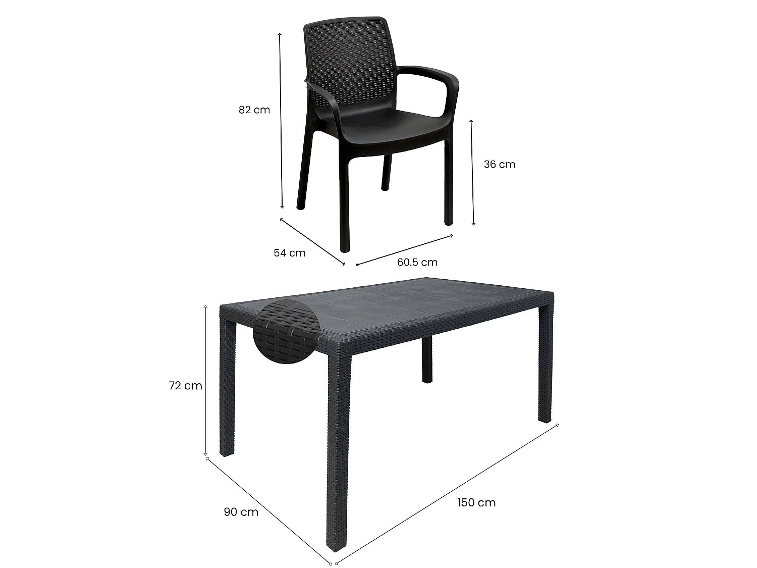 Salon d'extérieur Lograto, 4 places Made in Italy, Noir anthracite, Salon de jardin