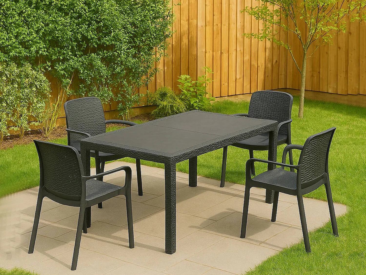 Salon d'extérieur Lograto, 4 places Made in Italy, Noir anthracite, Salon de jardin