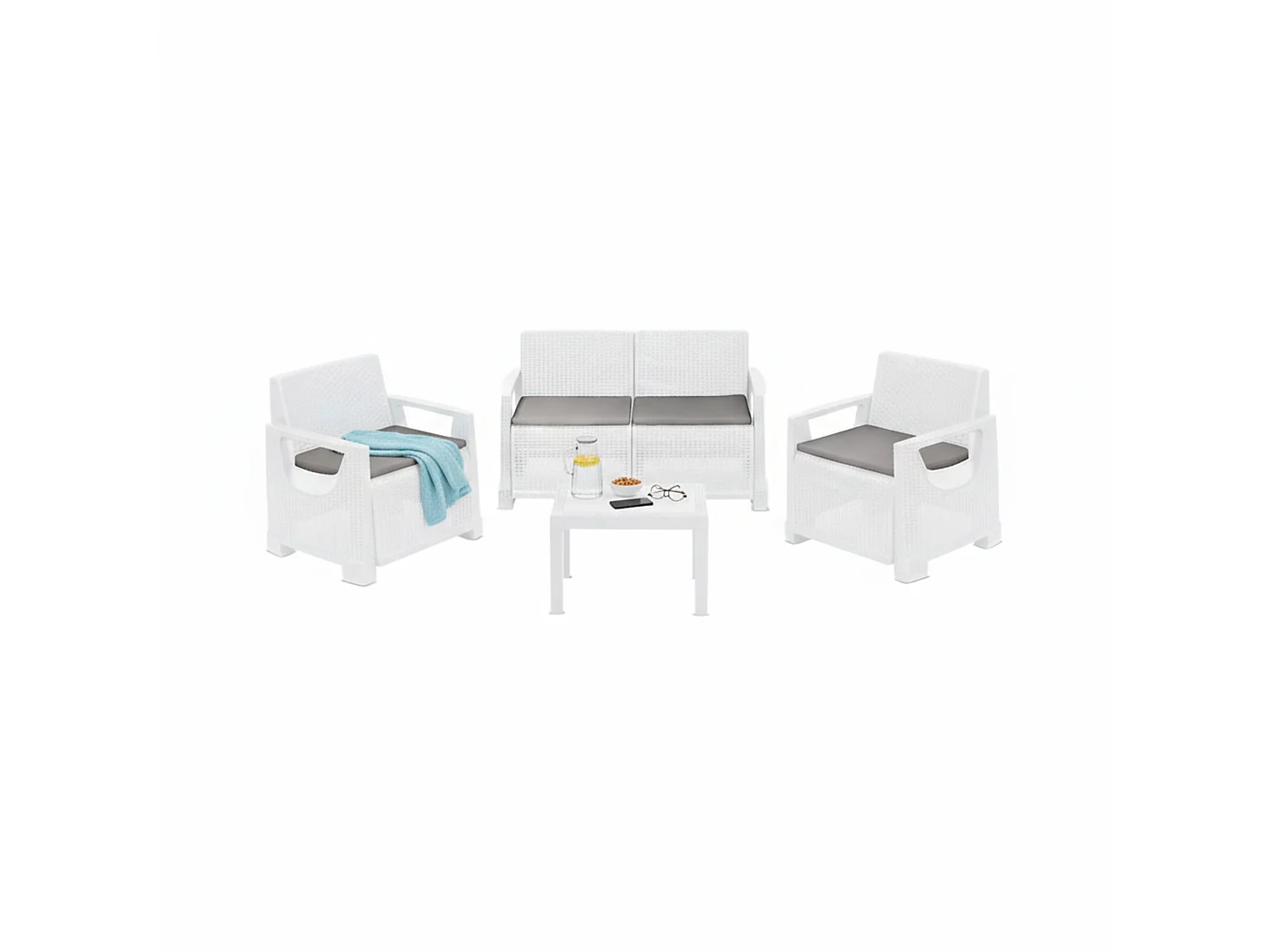 Salon d'Extérieur Mioglia, 4 Places Made in Italy, Blanc, Ensemble Outdoor