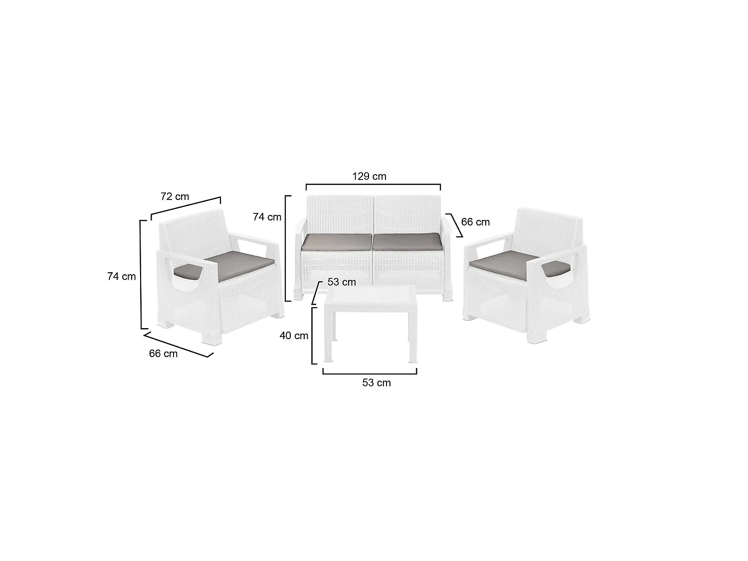 Salon d'Extérieur Mioglia, 4 Places Made in Italy, Blanc, Ensemble Outdoor