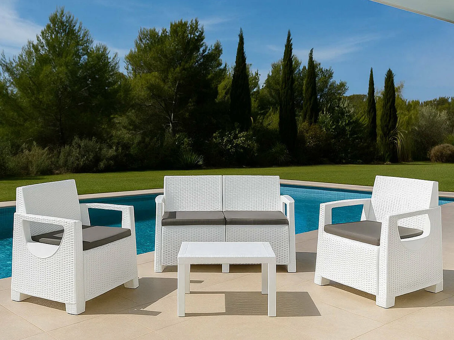 Salon d'Extérieur Mioglia, 4 Places Made in Italy, Blanc, Ensemble Outdoor