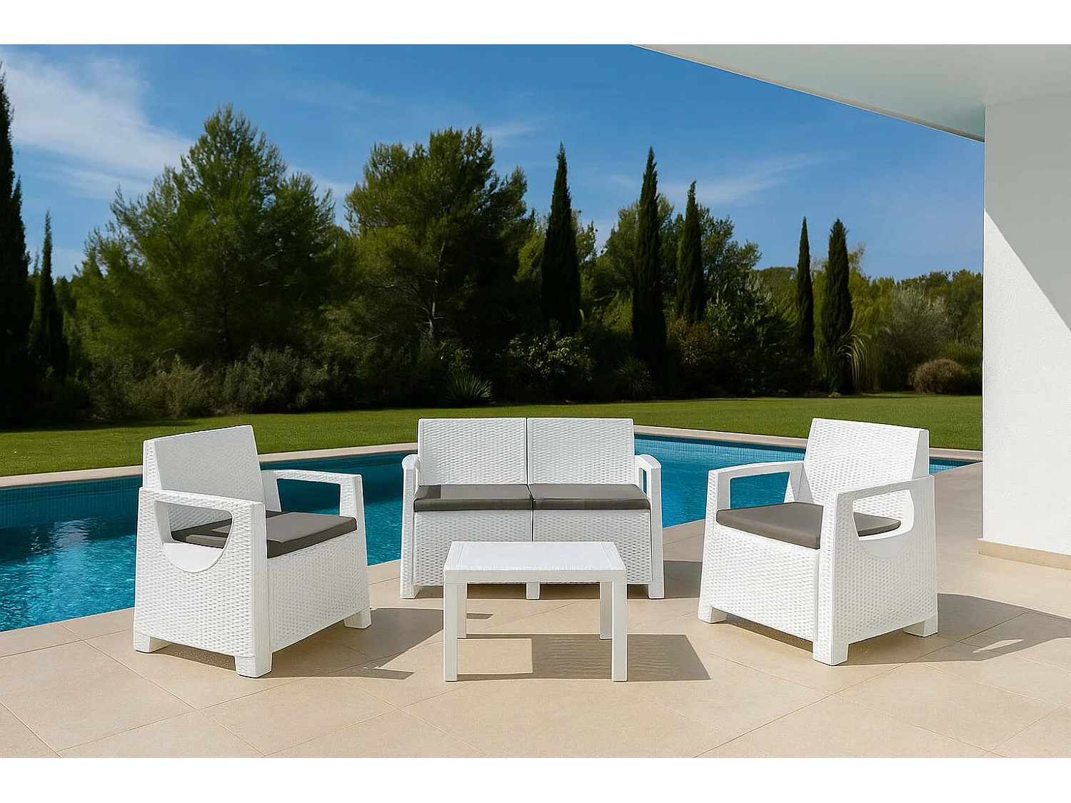 Salon d'Extérieur Mioglia, 4 Places Made in Italy, Blanc, Ensemble Outdoor