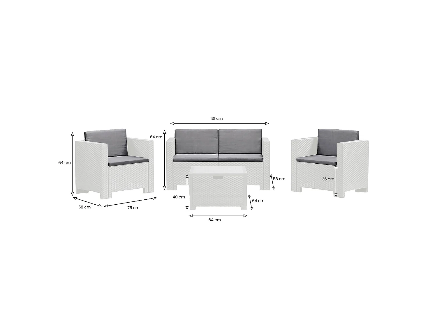 Ensemble de salon d'extérieur Camisano, 4 places, Fabrication italienne, Blanc, Salon de jardin