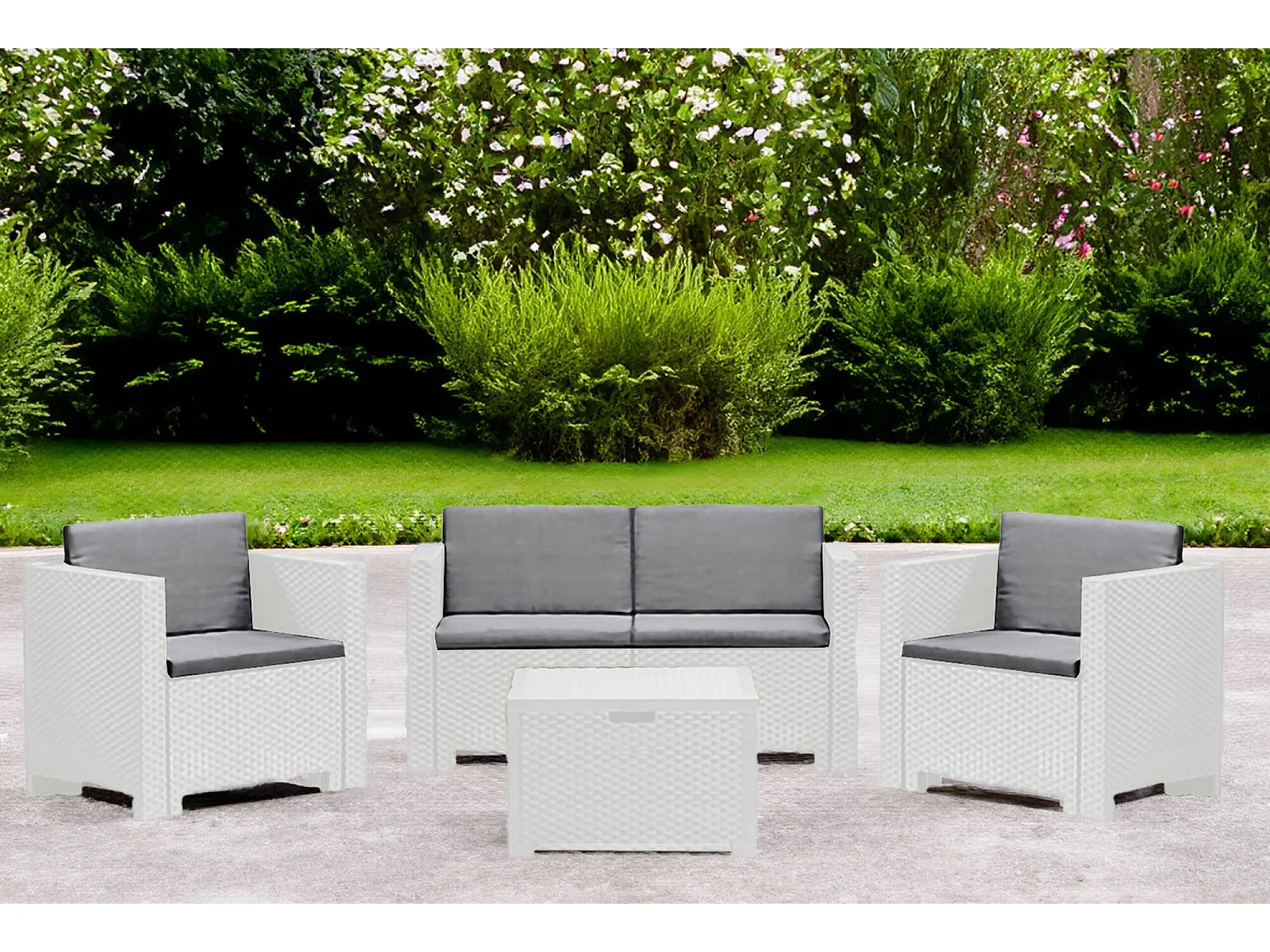 Ensemble de salon d'extérieur Camisano, 4 places, Fabrication italienne, Blanc, Salon de jardin