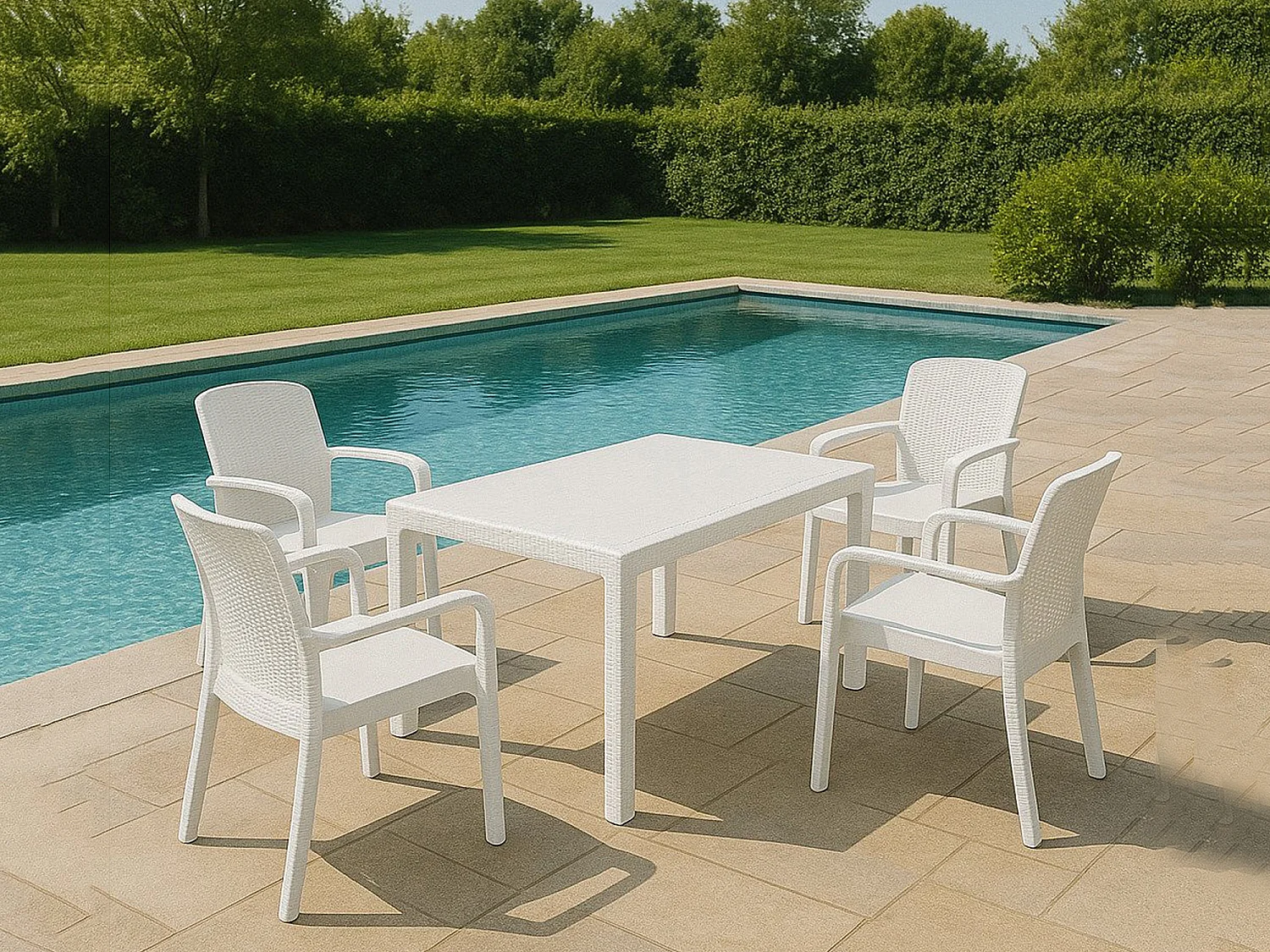 Ensemble Salon de Jardin Lograto, 4 Places Fabriqué en Italie, Blanc, Salon Extérieur