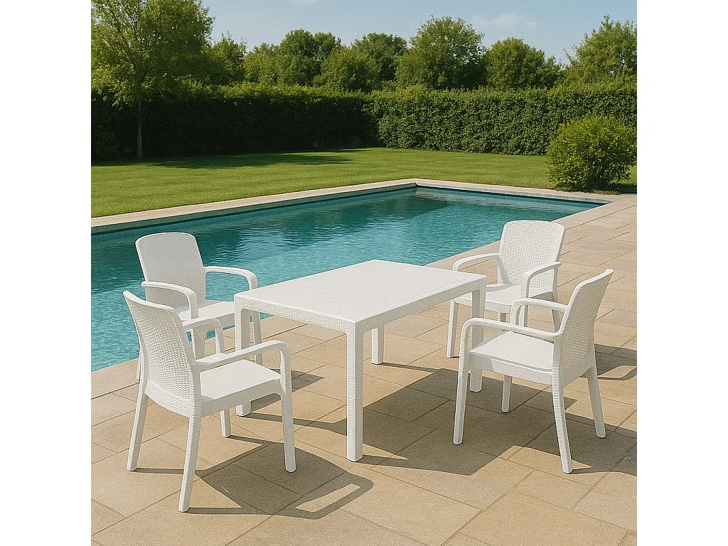 Ensemble Salon de Jardin Lograto, 4 Places Fabriqué en Italie, Blanc, Salon Extérieur