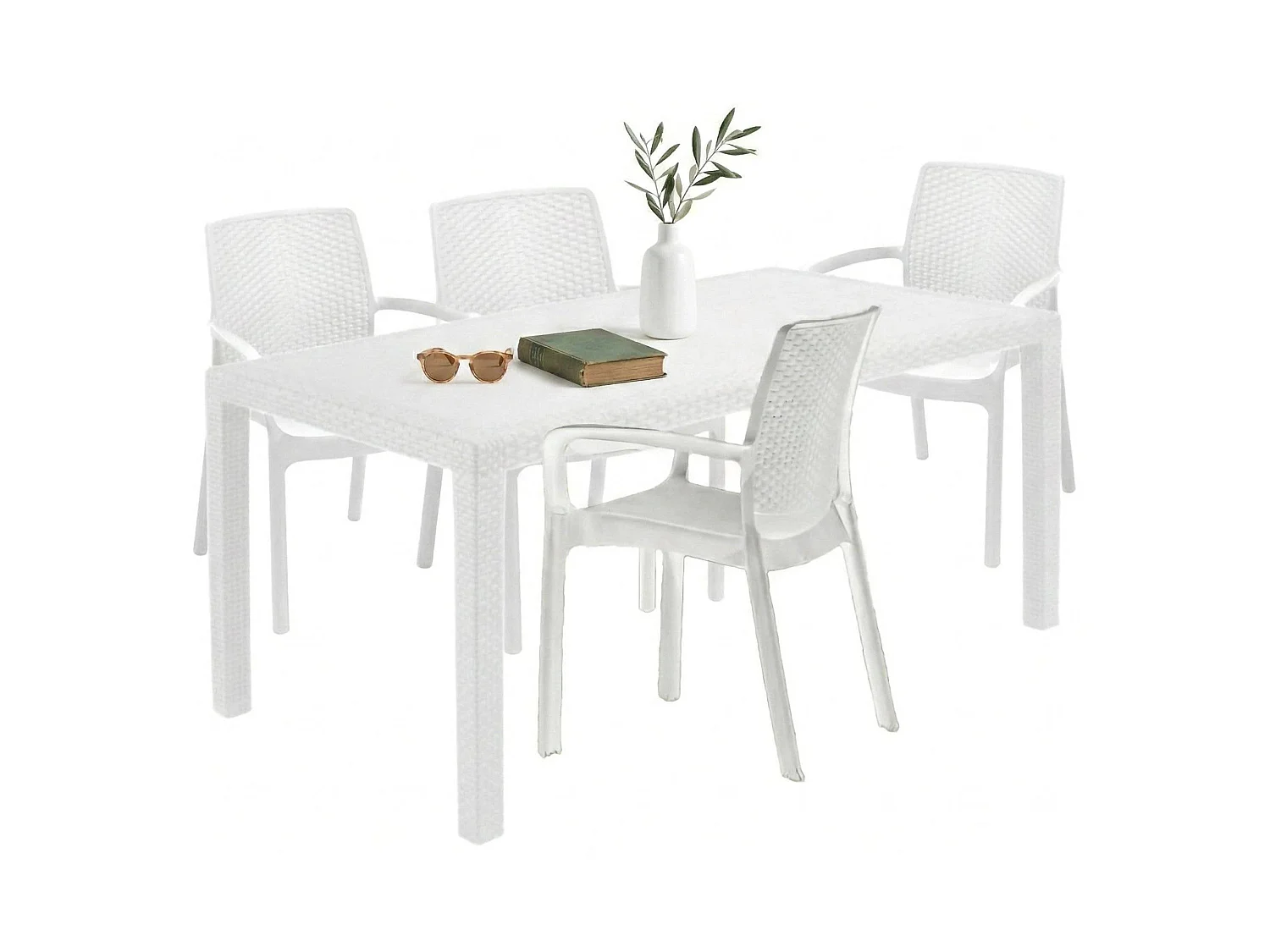 Salon de jardin Sover, 4 places, Made in Italy, blanc, mobilier d'extérieur