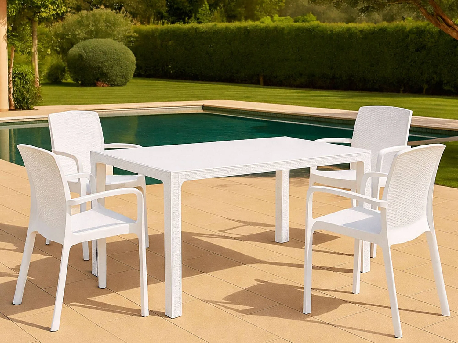 Salon de jardin Sover, 4 places, Made in Italy, blanc, mobilier d'extérieur