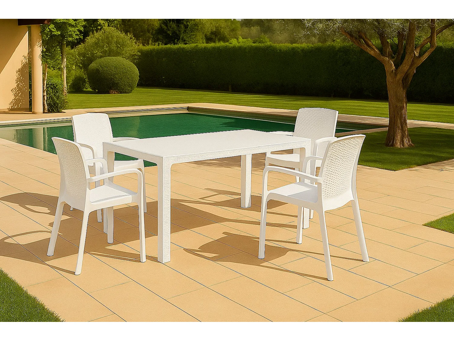 Salon de jardin Sover, 4 places, Made in Italy, blanc, mobilier d'extérieur