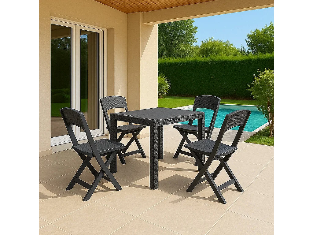 Salon de Jardin Sanzeno, 4 Places Made in Italy, Noir Anthracite, Ensemble d'Extérieur