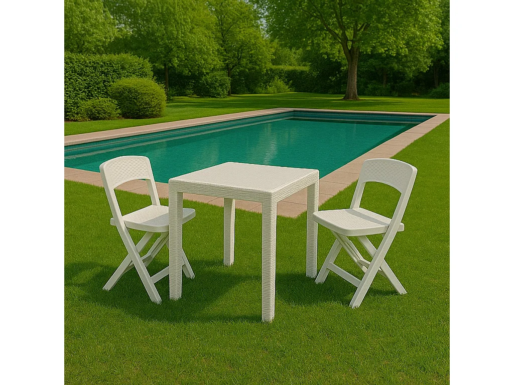 Salon de jardin Sanzeno, 2 places Made in Italy, Blanc, Salon d'extérieur