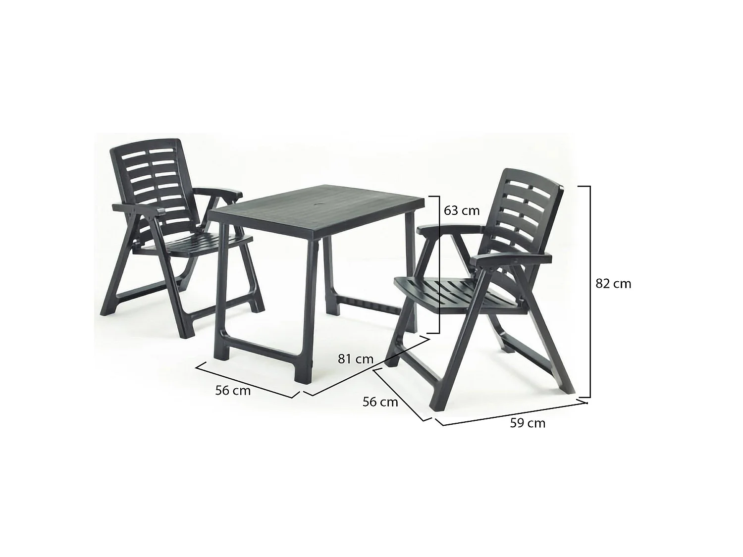 Set Salotto da Esterno Lithia, 2 Posti Made in Italy, Nero Antracite, Salottino Outdoor, un Tavolino, set da Campeggio Bistrot