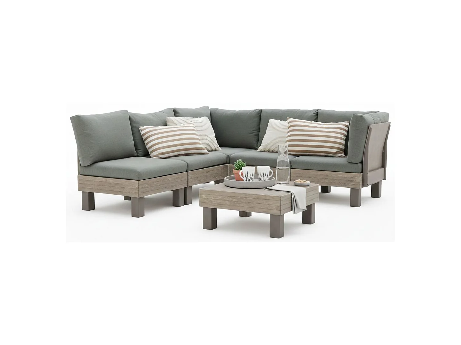 Set Salotto da Esterno Kendrick, 5 Posti, Marrone Noce, Salottino Outdoor, Componibile Modulabile Resistente ai Raggi uv Impermeabile, un Tavolino