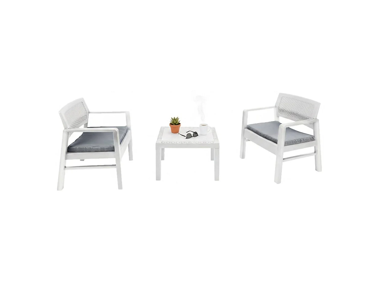 Set Salotto da Esterno Floritan, 2 Posti Made in Italy, Bianco, Salottino Outdoor, un Tavolino, Tavolo Tavolino