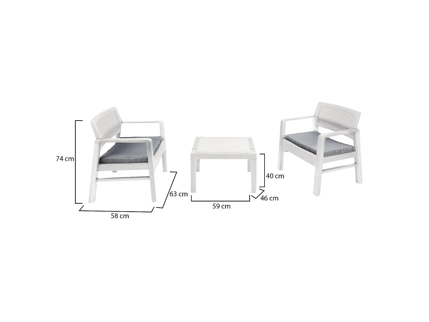 Set Salotto da Esterno Floritan, 2 Posti Made in Italy, Bianco, Salottino Outdoor, un Tavolino, Tavolo Tavolino