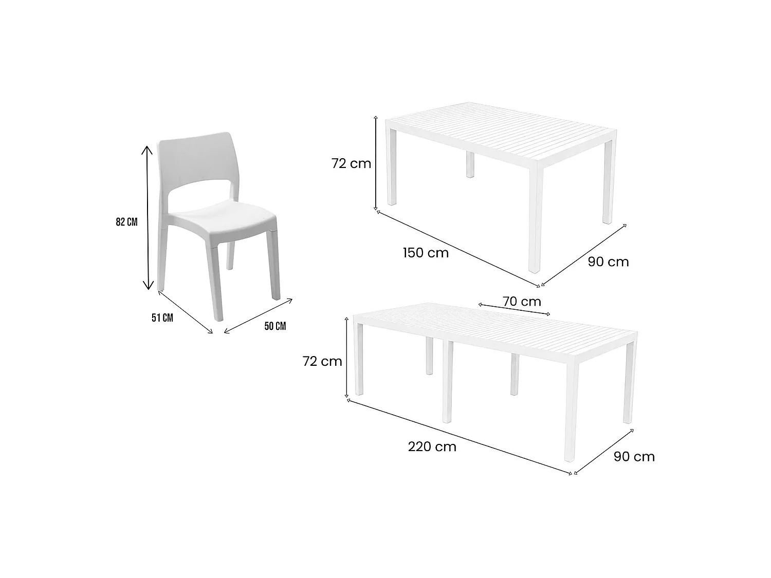 Ensemble Salon de Jardin Masibanno, 8 Places Made in Italy, Blanc, Salon Extérieur, Table Extensible, Finition Effet Lattes