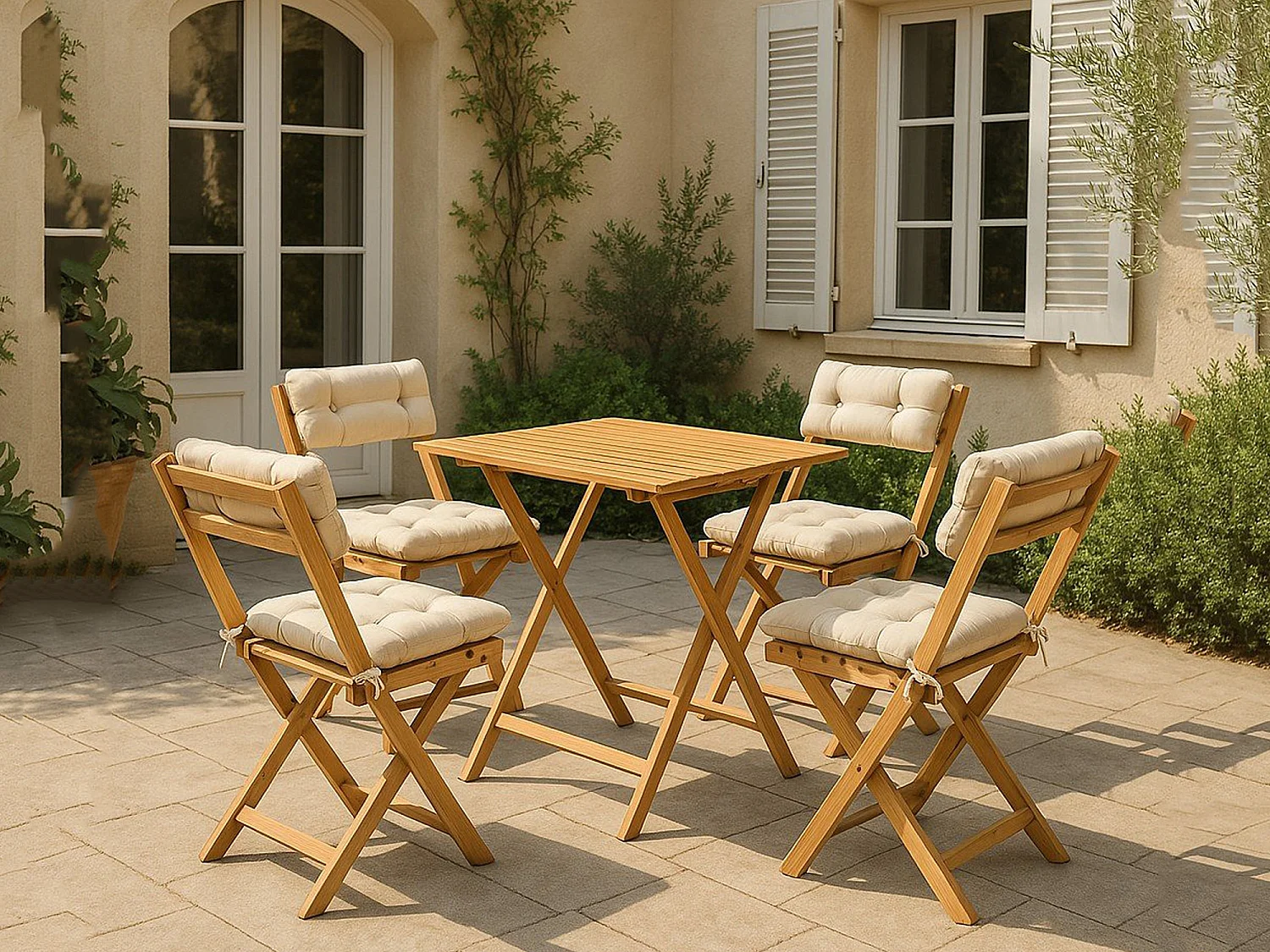 Ensemble Salon de Jardin Fanano, 4 Places, Marron, Salon Extérieur