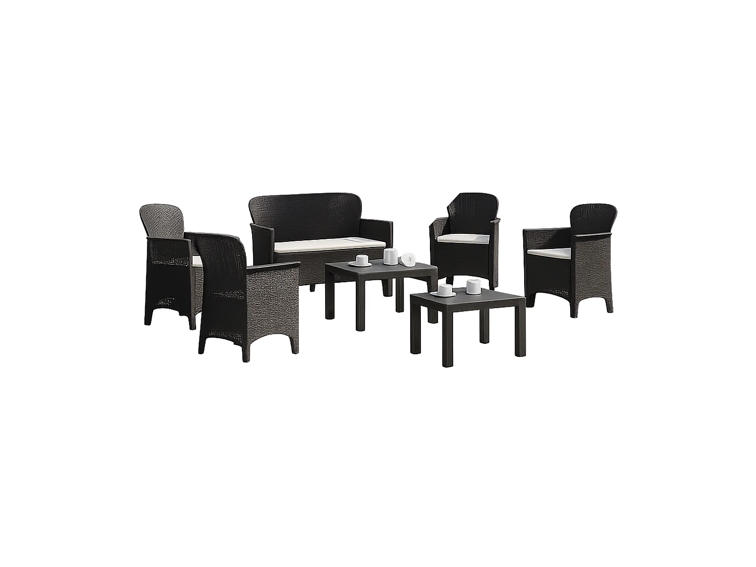 Set Salotto da Esterno Curno, 6 Posti Made in Italy, Nero Antracite, Salottino Outdoor, 2 Tavolini, Impermeabile Idrorepellente
