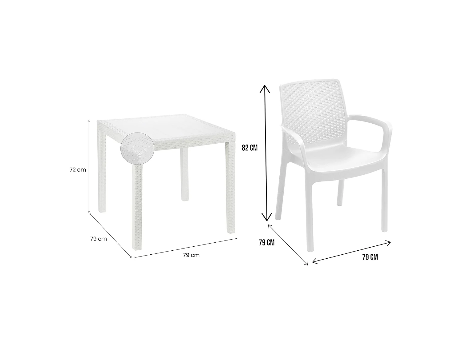 Set Salotto da Esterno Mataga, 4 Posti Made in Italy, Bianco, Salottino Outdoor, un Tavolino, Impermeabile Idrorepellente