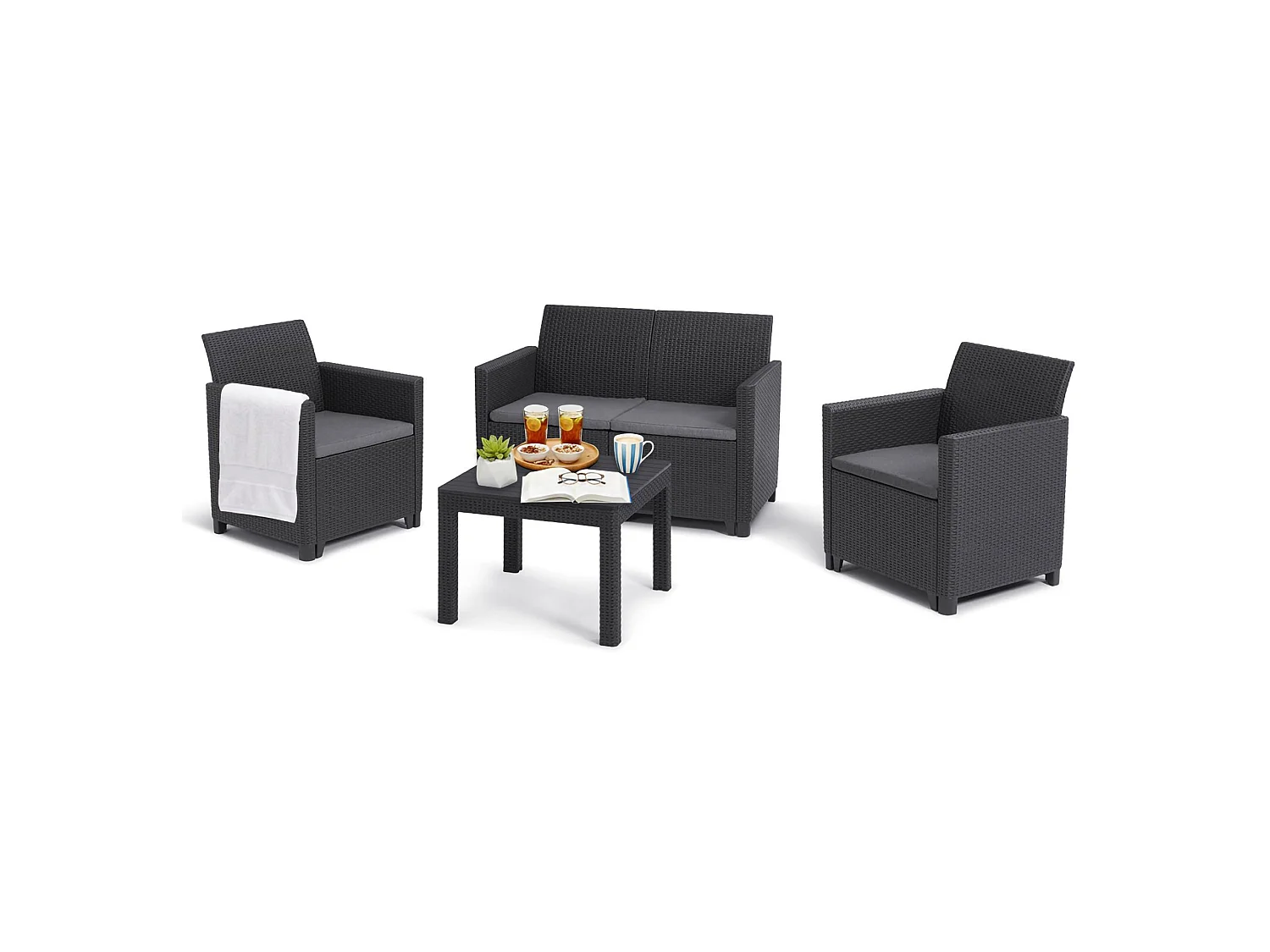 Nepean loungeset voor buiten, 3-zits, antracietzwart, outdoor zithoek, met een tafeltje, salontafel