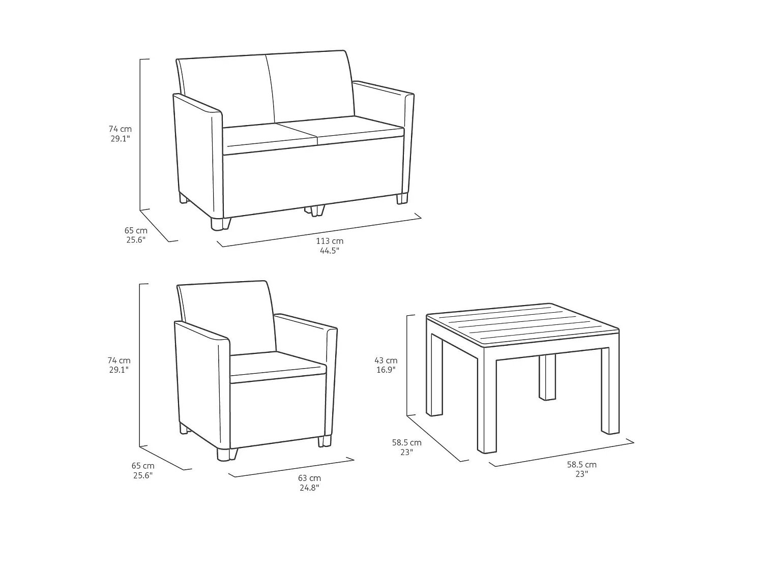 Nepean loungeset voor buiten, 3-zits, antracietzwart, outdoor zithoek, met een tafeltje, salontafel