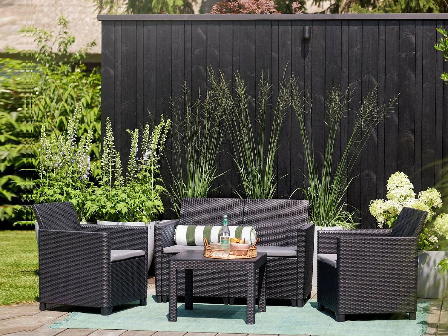 Nepean loungeset voor buiten, 3-zits, antracietzwart, outdoor zithoek, met een tafeltje, salontafel
