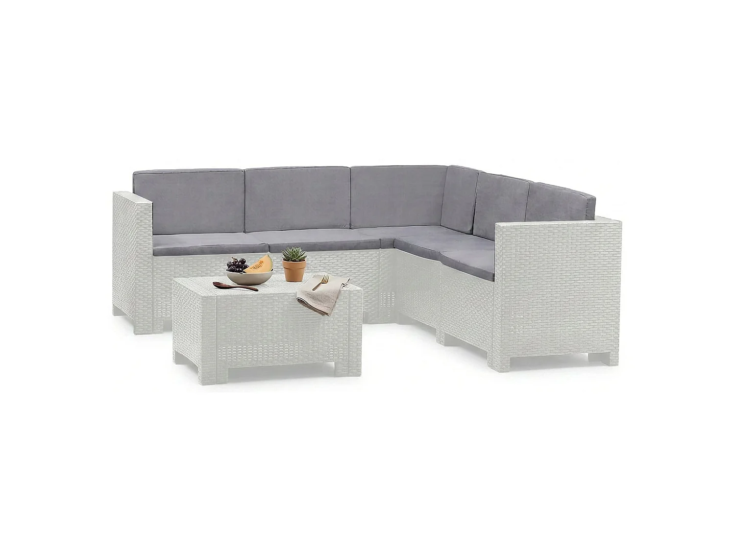 Salon de Jardin Camerota, 5 Places Made in Italy, Blanc, Salon Outdoor