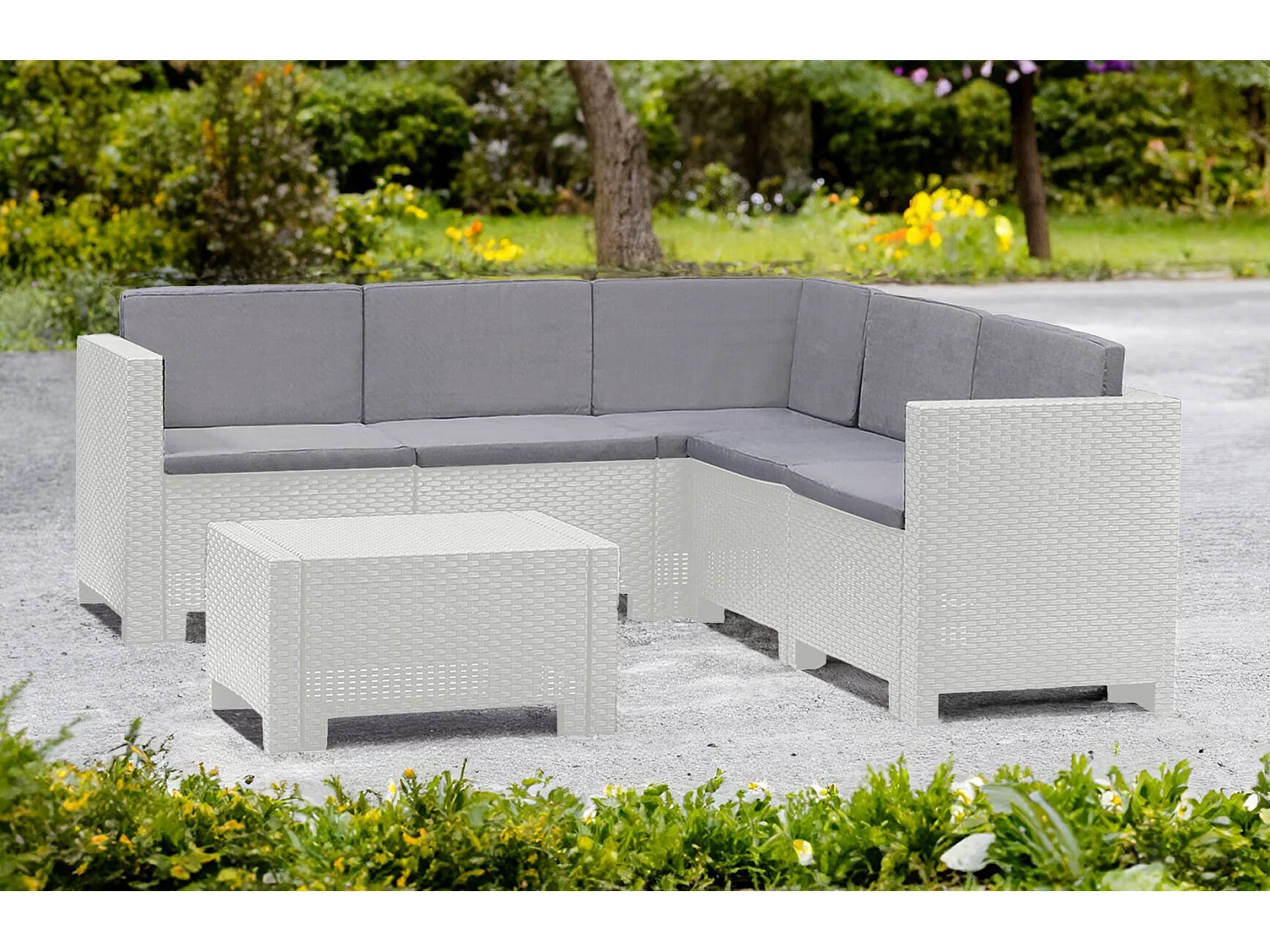Salon de Jardin Camerota, 5 Places Made in Italy, Blanc, Salon Outdoor