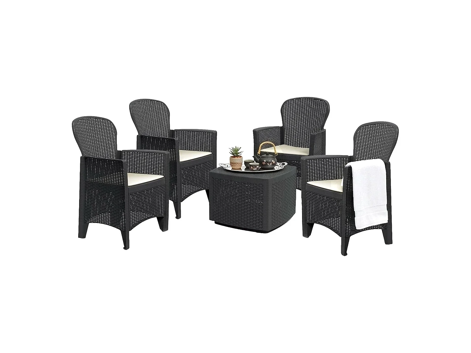 Set Salotto da Esterno Sulzano, 4 Posti Made in Italy, Nero Antracite, Salottino Outdoor