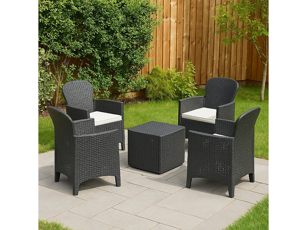 Set Salotto da Esterno Sulzano, 4 Posti Made in Italy, Nero Antracite, Salottino Outdoor