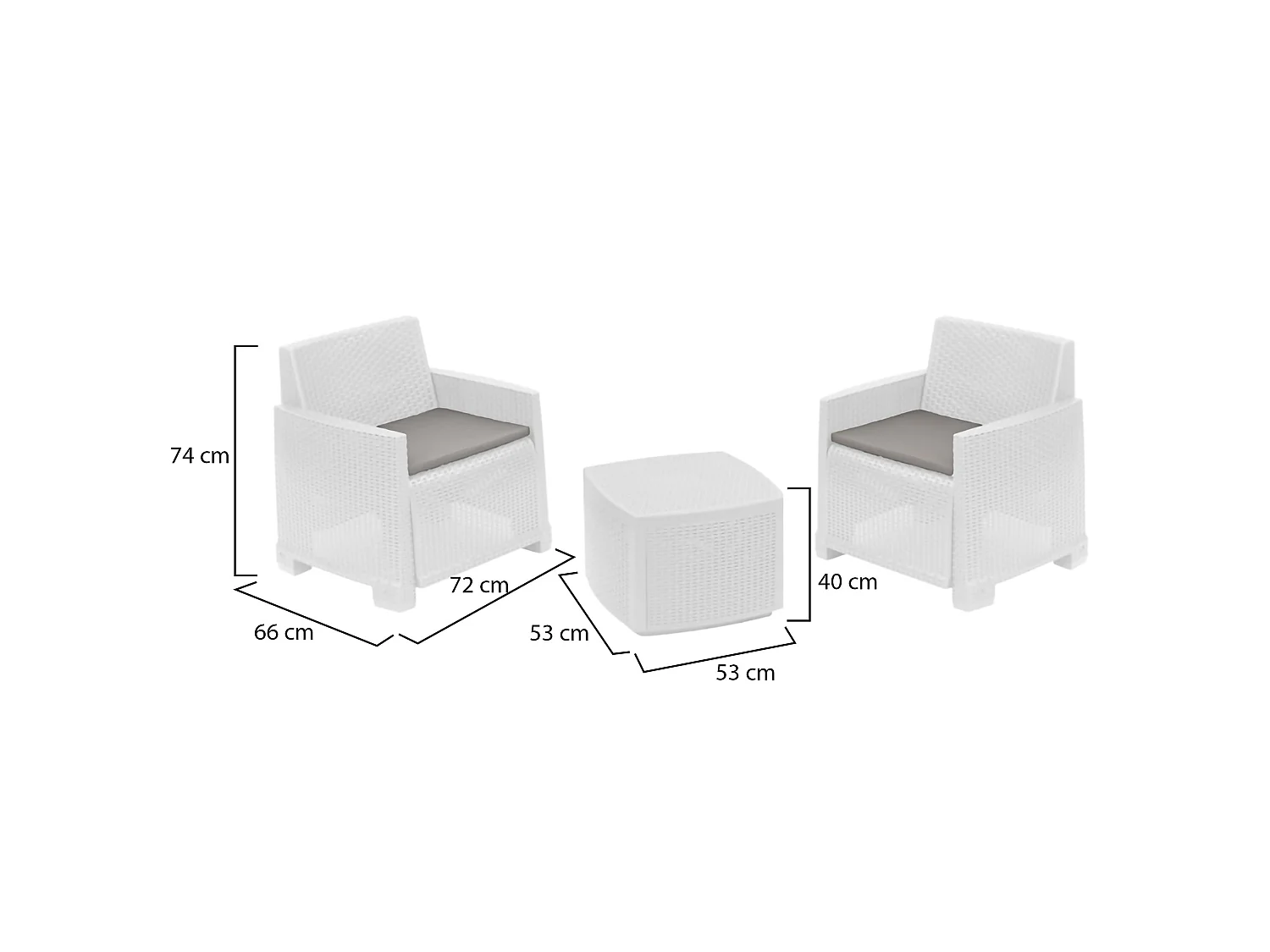 Outdoor-Sitzgruppe Ari, 2-Sitzer, Made in Italy, Weiß, Outdoor-Lounge, ein Tisch, quadratischer Tisch