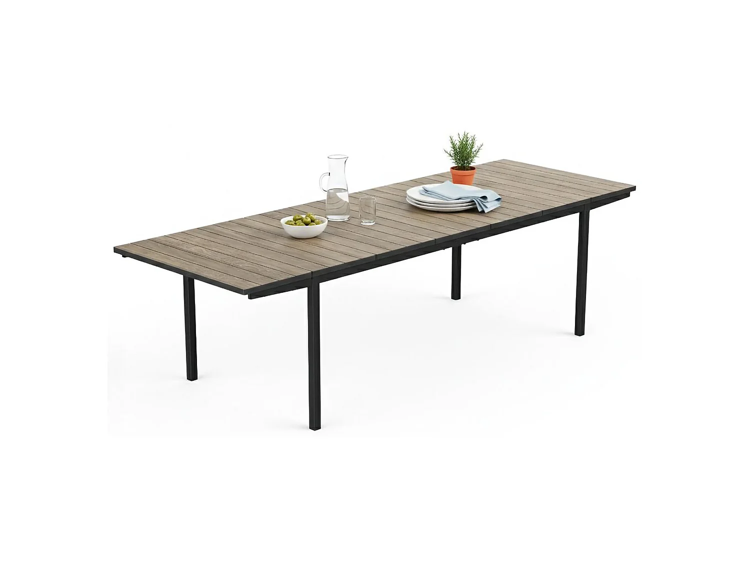 Tavolo da Esterno Hannibal, 12 Posti, 267x90x76h cm Marrone Noce, Meccanismo Estensione Allunghe Laterali, Finitura Effetto Legno