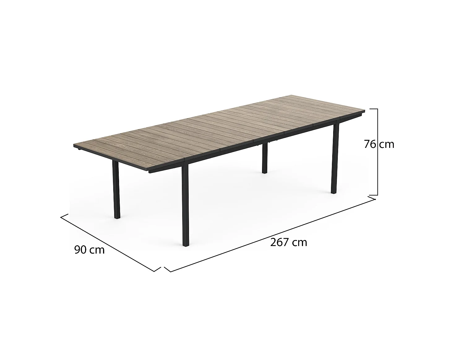 Tavolo da Esterno Hannibal, 12 Posti, 267x90x76h cm Marrone Noce, Meccanismo Estensione Allunghe Laterali, Finitura Effetto Legno