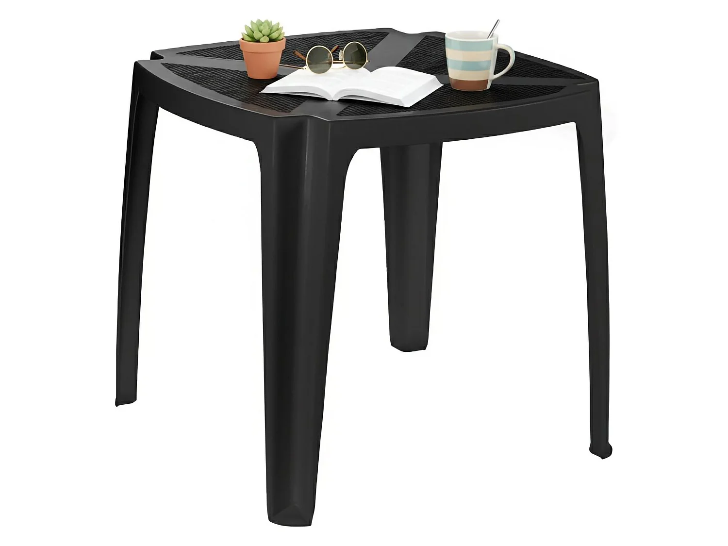 Table d'extérieur Stillions, 4 places Made in Italy, 75x75x72h cm Noir Anthracite, Finition Effet Rotin, Table Fixe