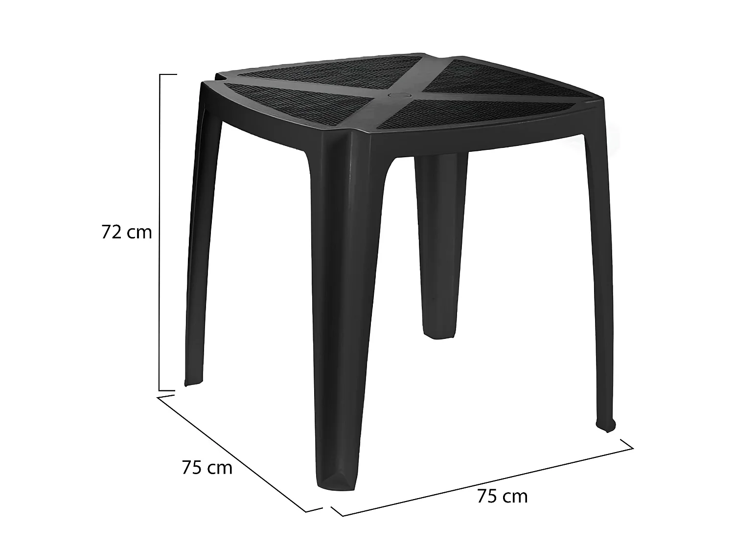 Table d'extérieur Stillions, 4 places Made in Italy, 75x75x72h cm Noir Anthracite, Finition Effet Rotin, Table Fixe