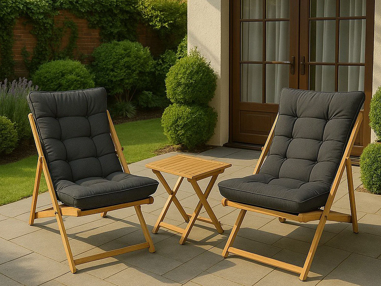 Leni tuinloungeset, 2 zitplaatsen, geel, buiten zithoek, met een tafeltje, lage tafel