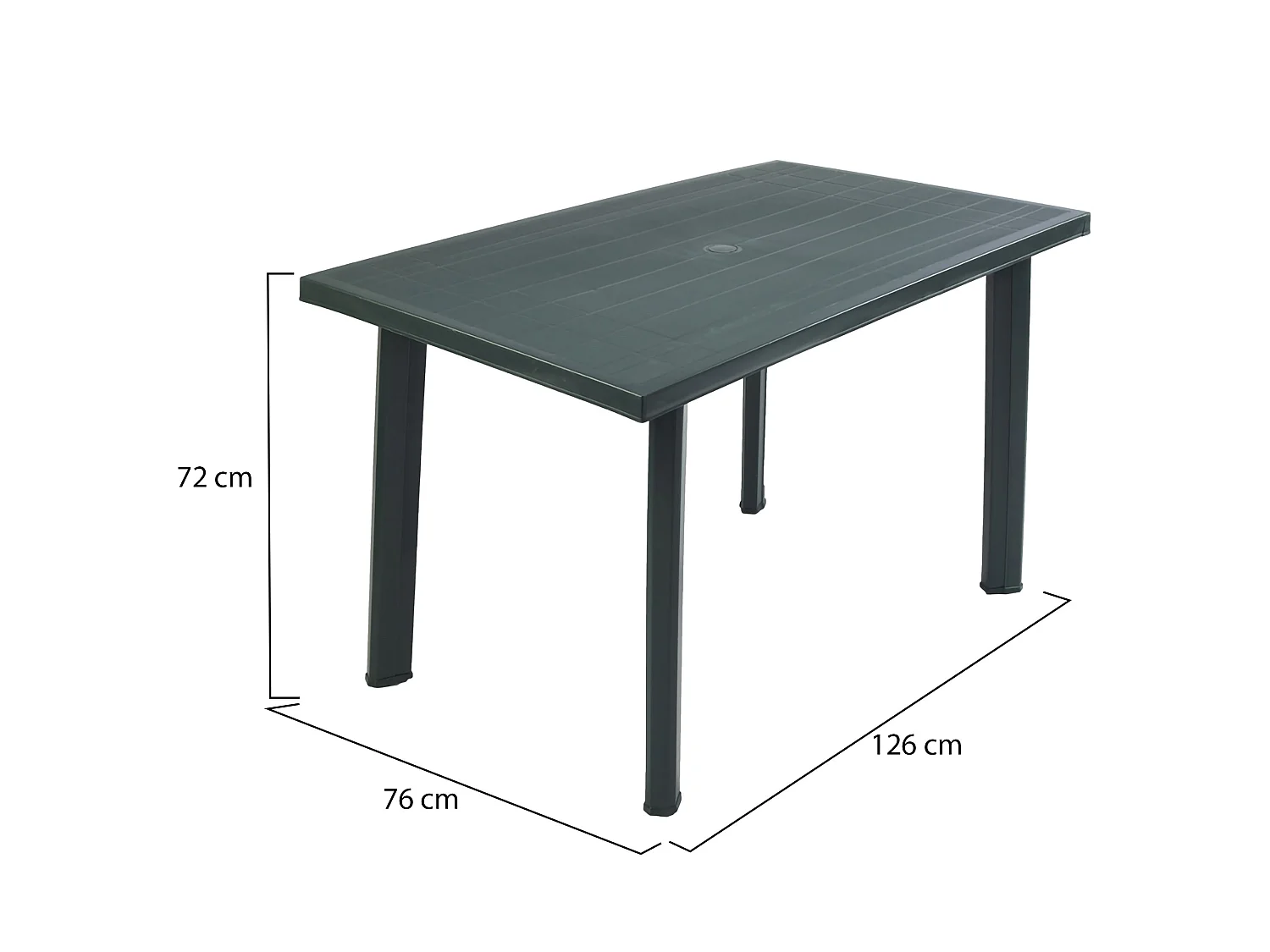 Table d'extérieur Ozello, 6 places Made in Italy, 126x76x72h cm Vert, Table fixe, Finition lisse