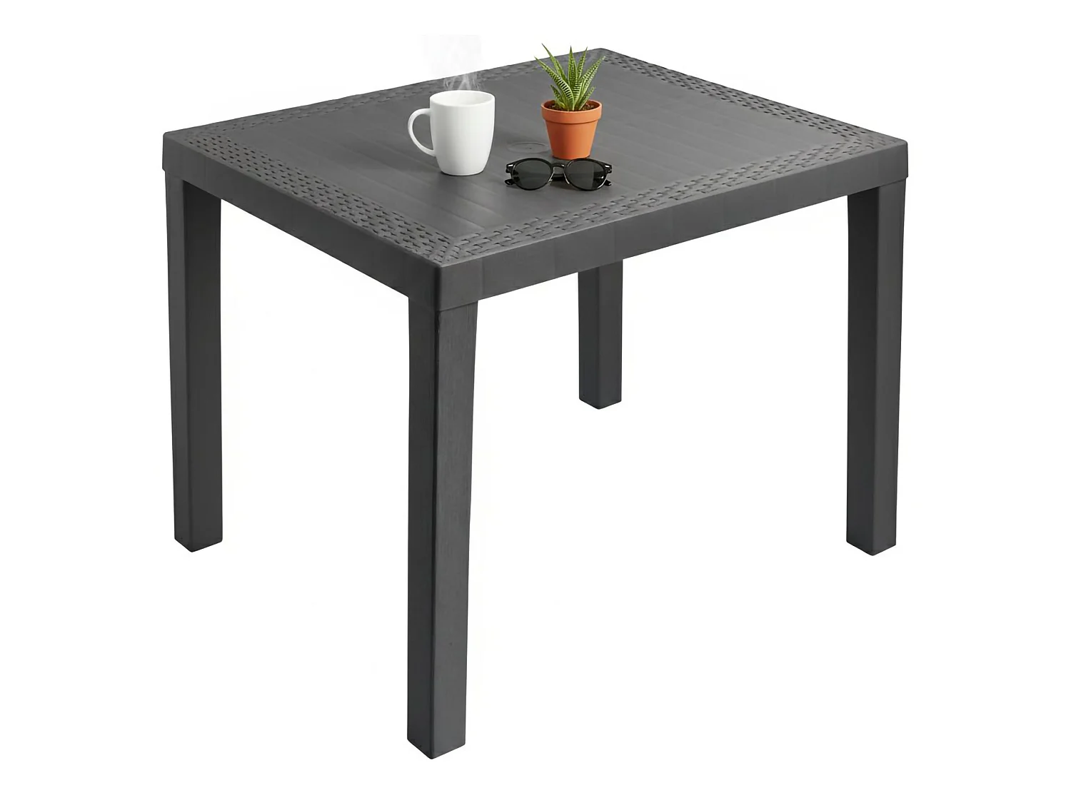 Table d'Extérieur Cobbtown, 4 Places, Fabriqué en Italie, 78x65x72h cm, Noir Anthracite, Effet Rotin, Table Fixe